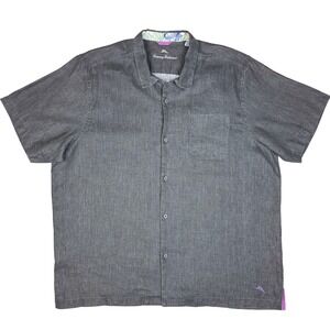 Tommy Bahama Linen Camp Shirt Short Sleeve Button Front Mens XXL Gray Coastal